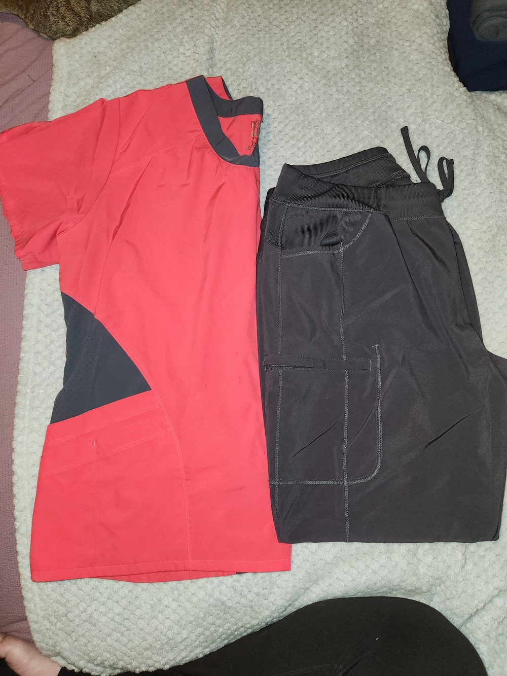 Barco Uniforms Coral Pink and Charcoal Women's Scrub Top and Pants